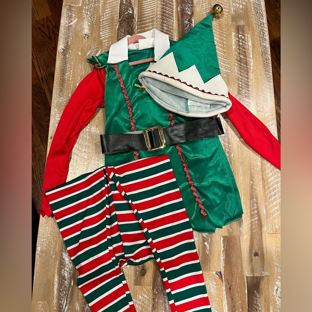 Festive Elf Costume for Kids - Green and Red size Small